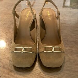Geox Women's Brown Slingback Heels with Gold Accents - S24 D Coronil - 38